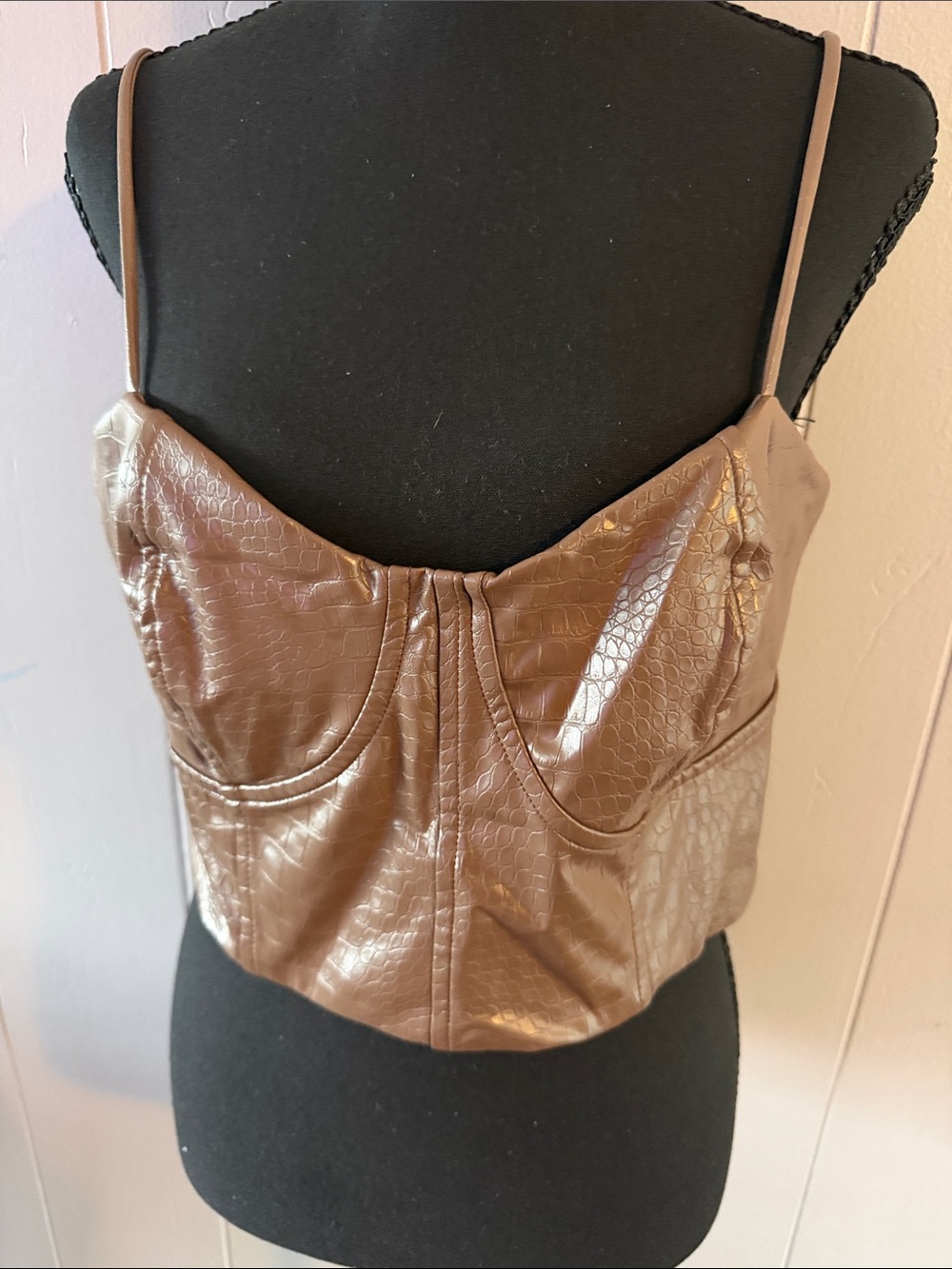 Express Faux-Croc Bustier Tank Top in Brown
